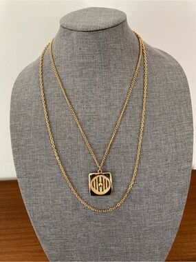 Vintage 60s 70s Celebrity NY gold tone two strand modernist pendant necklace